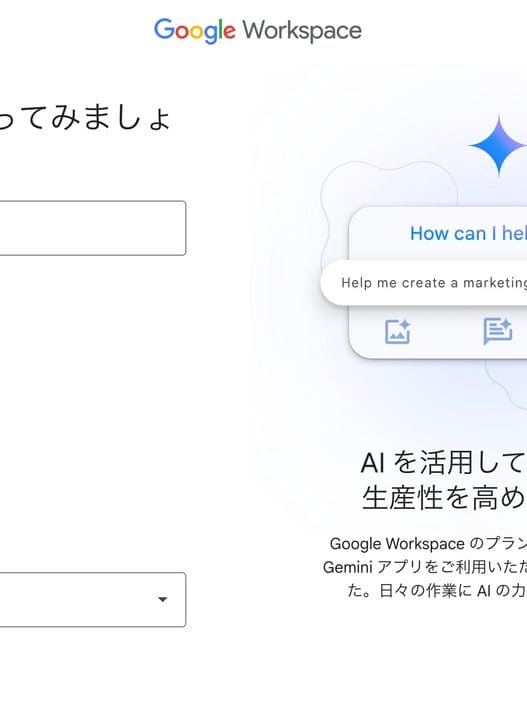 GWS：Google Workspace 組織情報と従業員数を入力する画面