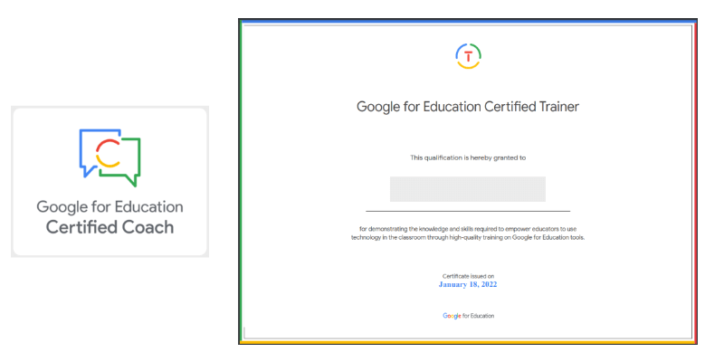 Google for Education 認定コーチのバッジと認定証