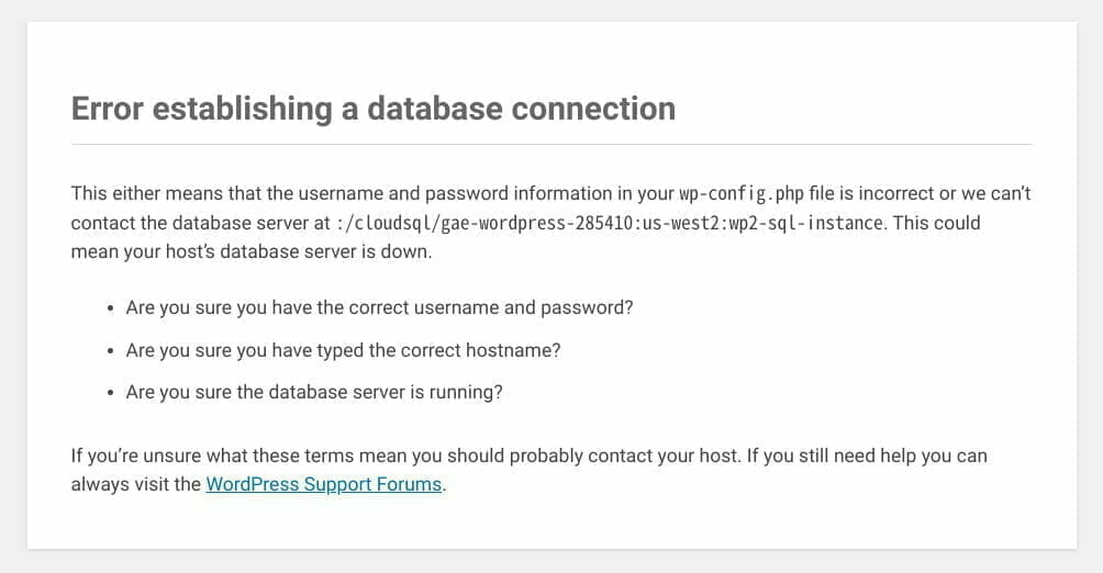 Error establishing a database connection