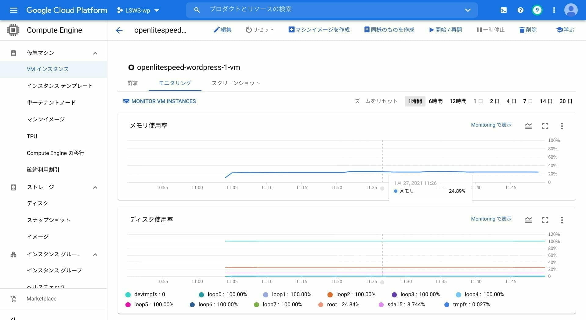 GCP ：GCE のモニタリング状況