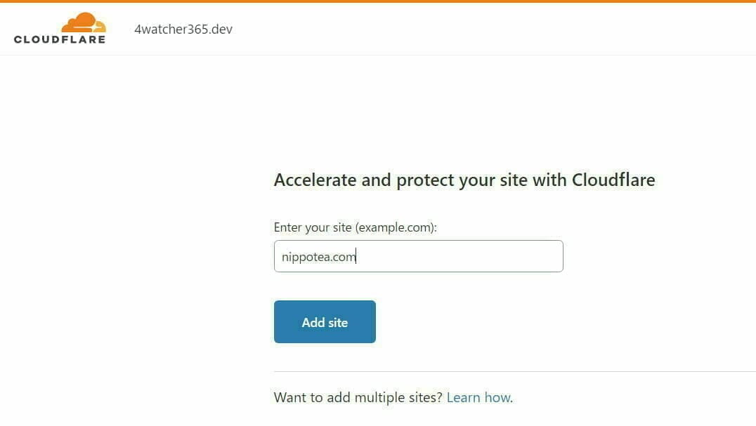 Cloudflare 設定：サイト名 を登録