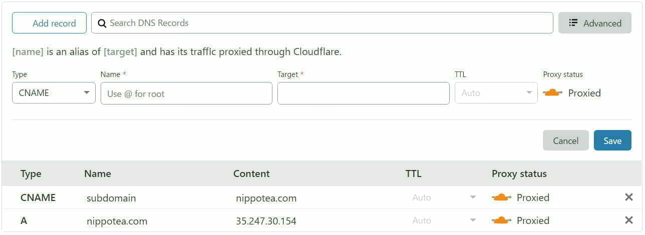 Cloudflare 設定：サブドメイン を追加完了
