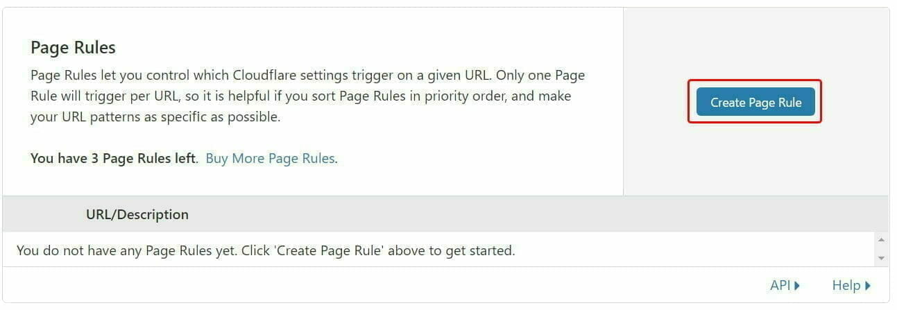 Cloudflare 設定：Create Page Rule を選択