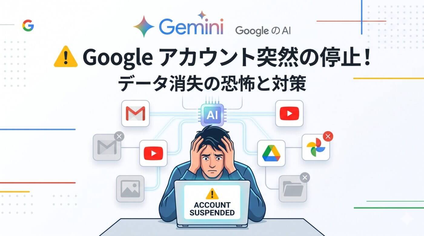 Google アカウントが突然利用停止 (垢BAN) され、Gmail や Google ドライブなどの全データにアクセスできなくなるリスクと、大切なデータを守るための対策について