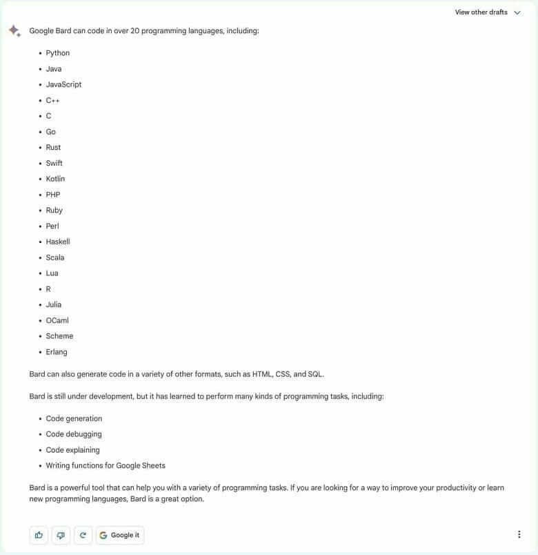 Bard でのコーディングが可能に - Google に Cloud する庭