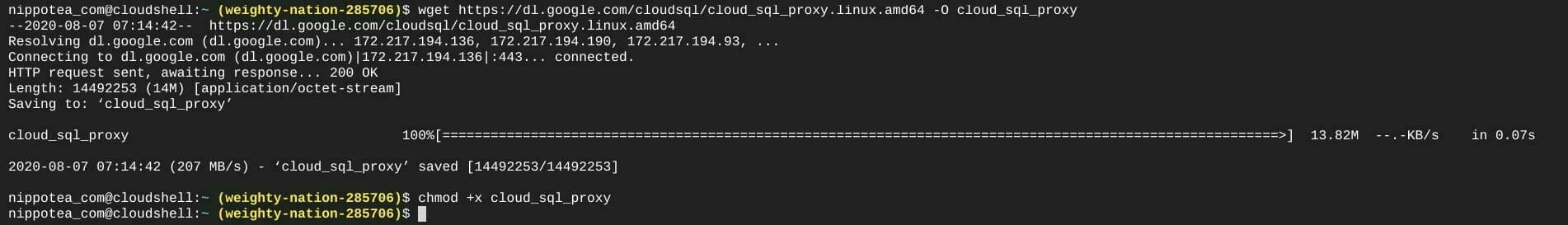 ターミナル：Cloud SQL Proxy の実行