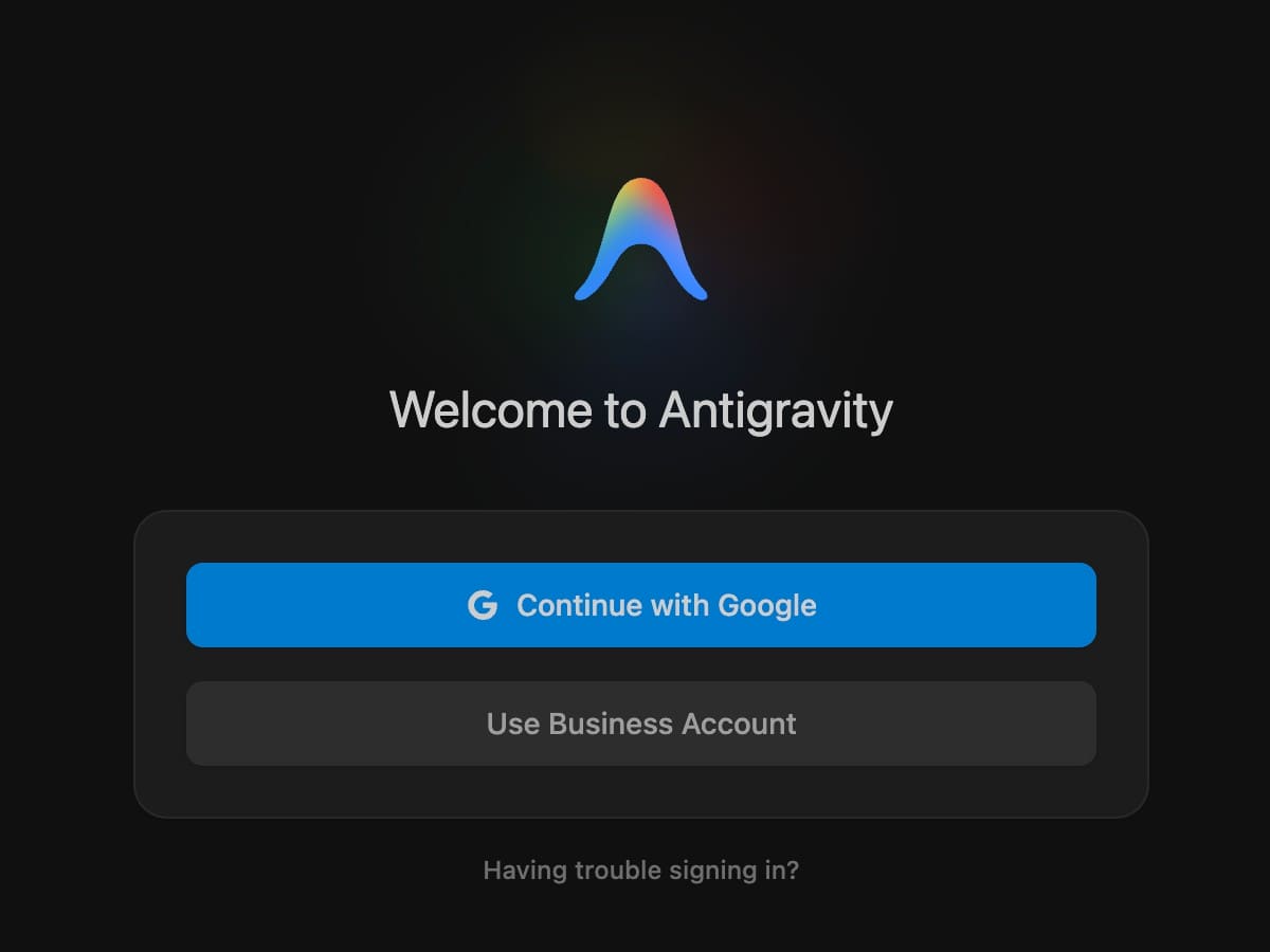 [Google Antigravity] ログイン画面: 「Use Business Account」を選択する