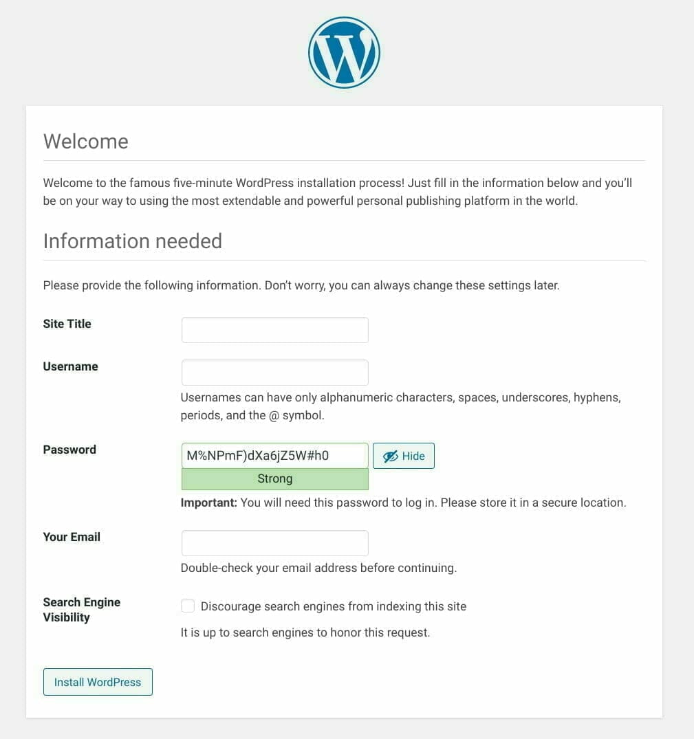 Welcome to the famous five-minute WordPress installation process
