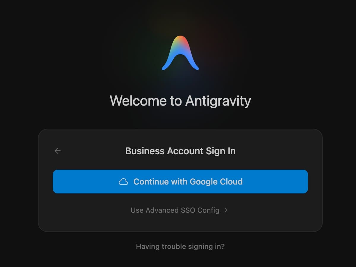 [Google Antigravity]「Continue with Google Cloud」ボタン
