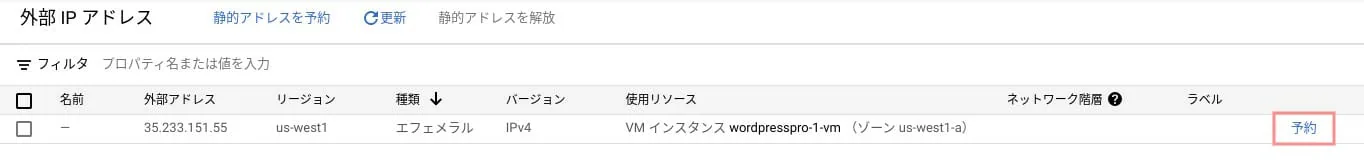 [GCP] 静的外部 IP アドレスの予約