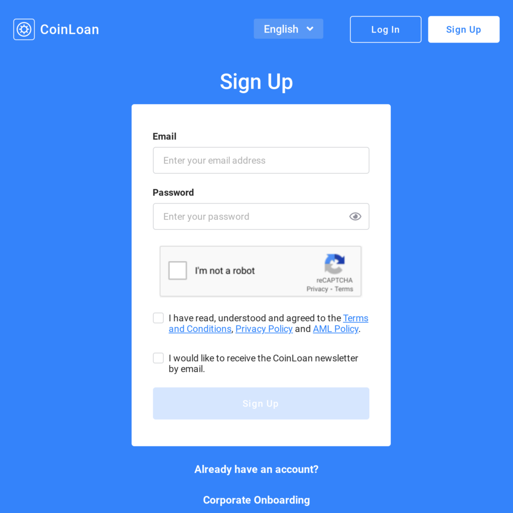 CoinLoan：紹介コードからのサインアップ