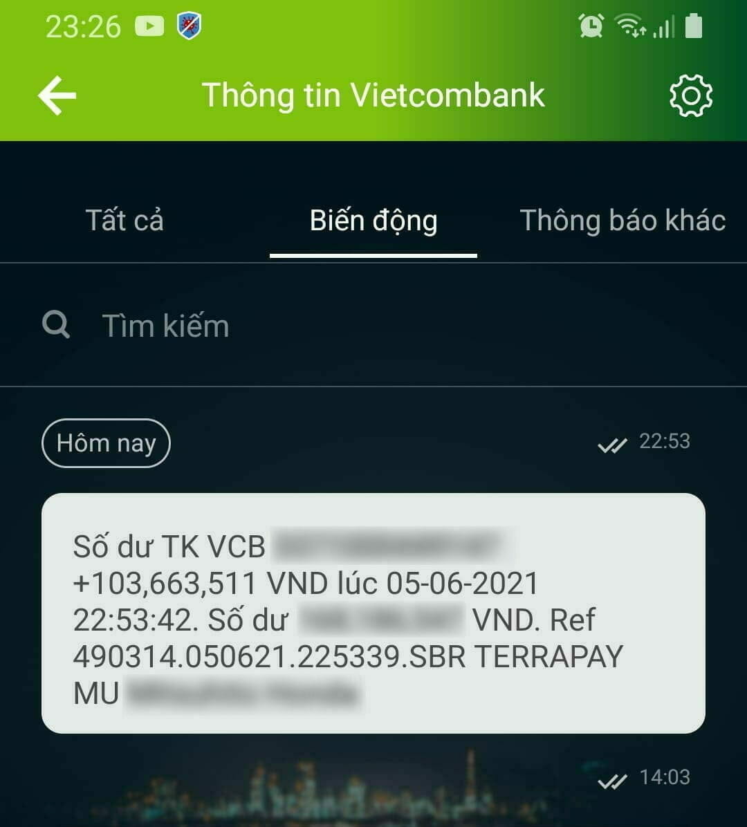 [Vietcombank] 入出金の履歴