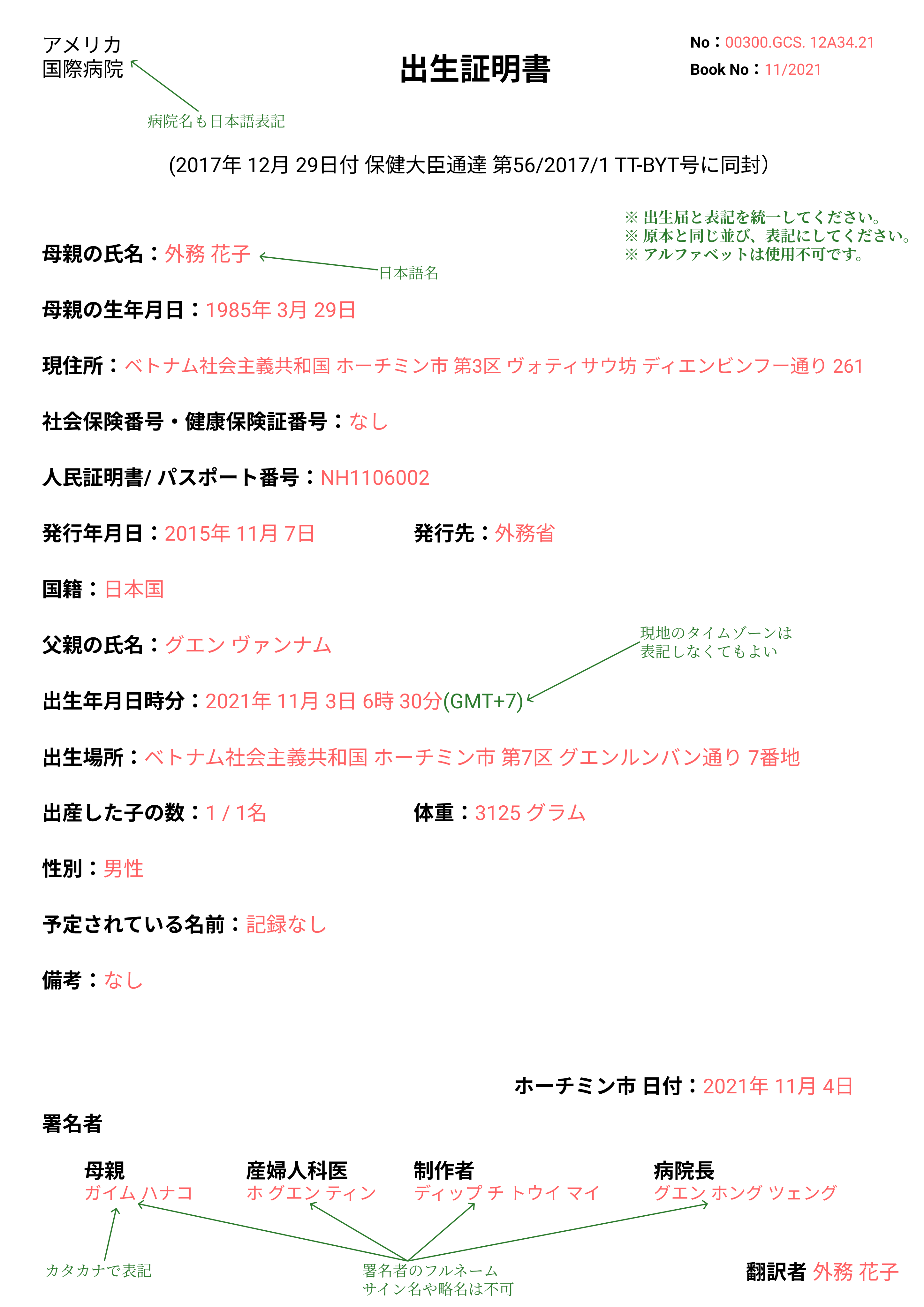 出生証明書 (American International Hospital 発行)